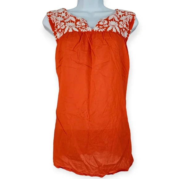 Talbots orange & white embroidered voile shell blouse top Womens XLarge - Picture 4 of 8